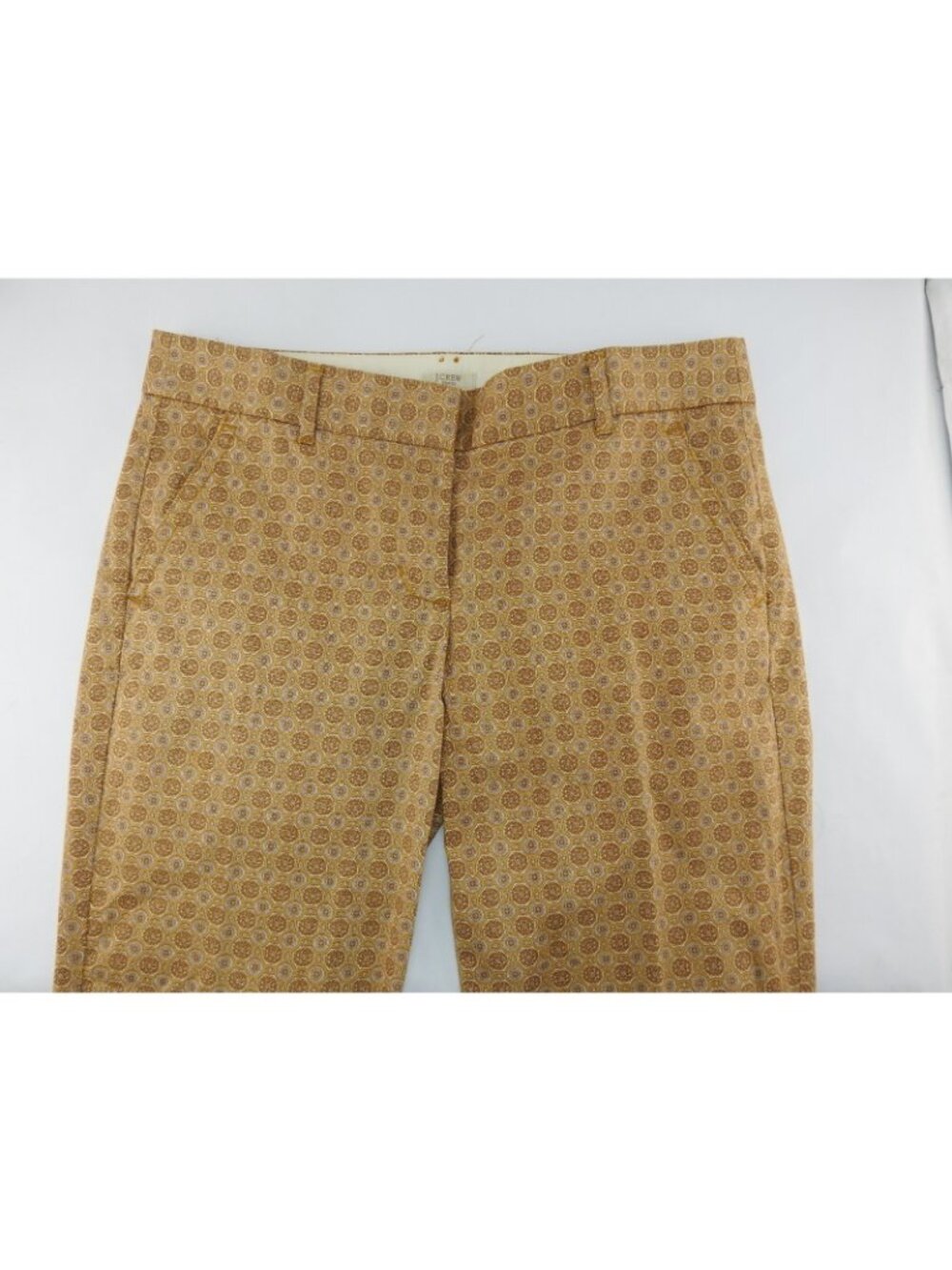 J Crew City Fit Printed Pants Womens Sz 6 Stretch Ankle Geormetric Gold - Picture 2 of 7